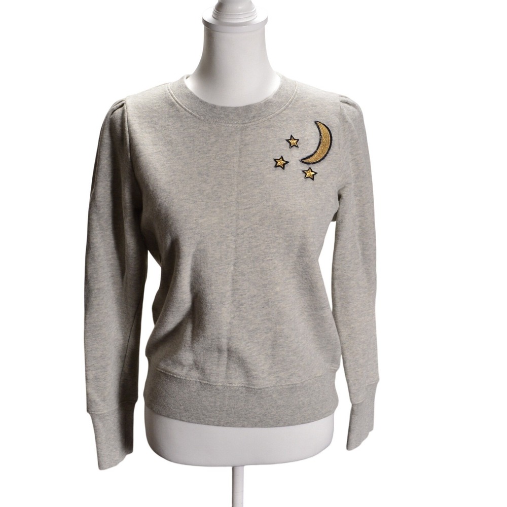 J.Crew Whimsical Gray Moon and Stars Embroidered‎ Sweatshirt Size M Heather Gray
